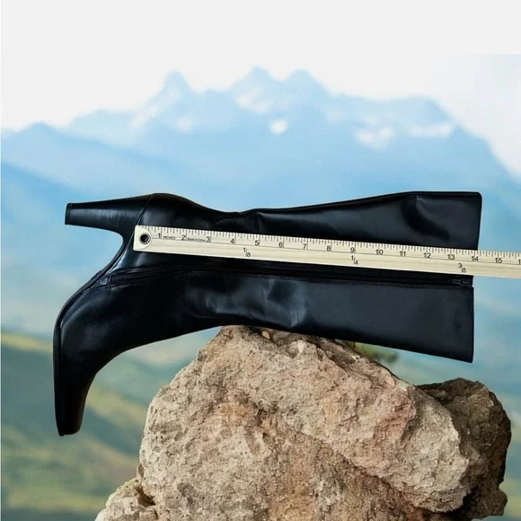 Anne Klein Black Heeled Knee-High Boots - Picture 2 of 7